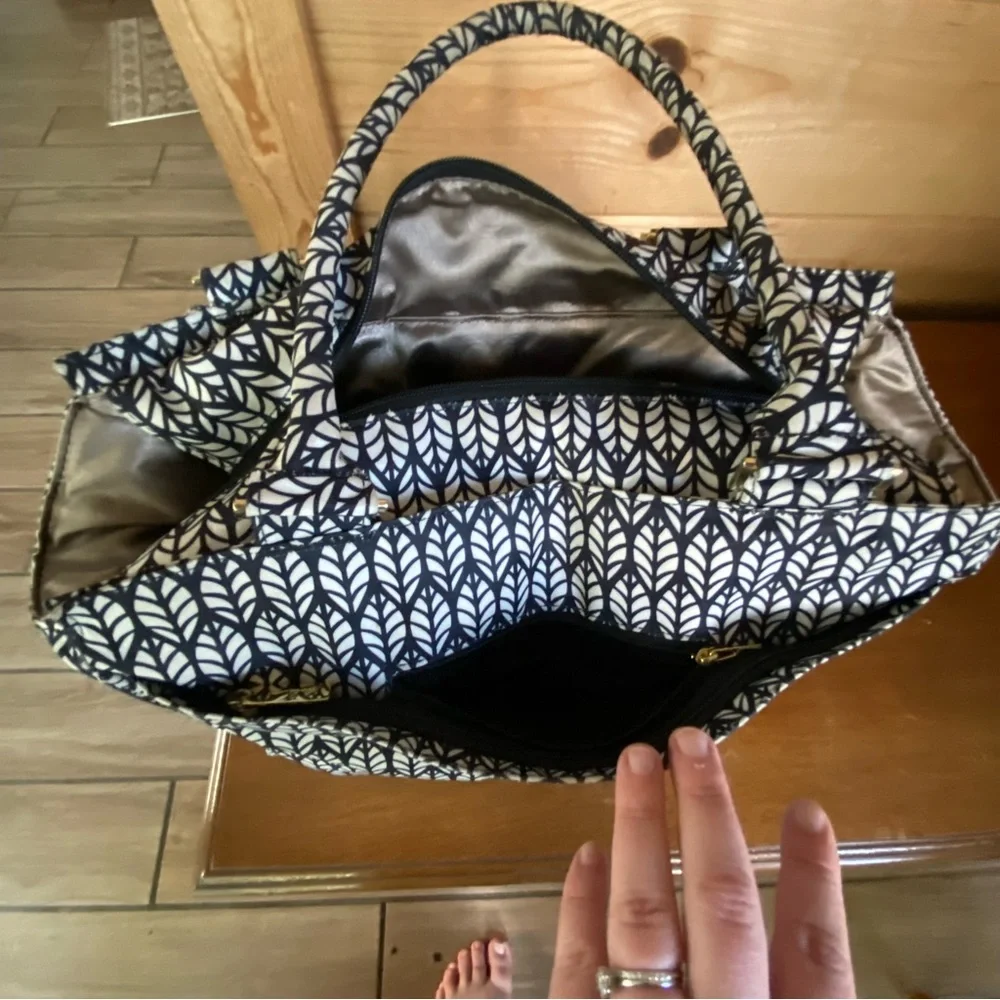 Jujube Be Classy spacious diaper bag tote for travel with black and white design